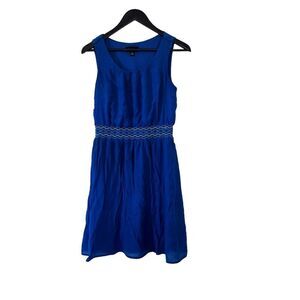 AB Studio Royal Blue Sleeveless Crepe Embroidered Waistband Dress